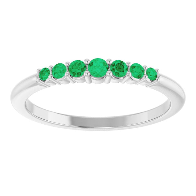 Platinum Round Natural Emerald Accented Stackable Ring – 2.25mm Stones - view 13