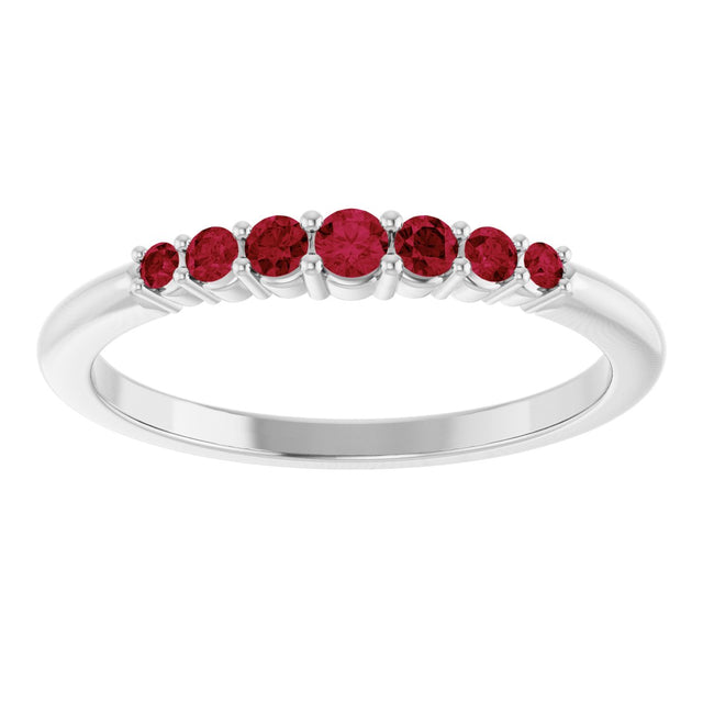 14K Gold Round Natural Ruby Accented Stackable Ring – 2.25mm Stones - White Gold - view 13