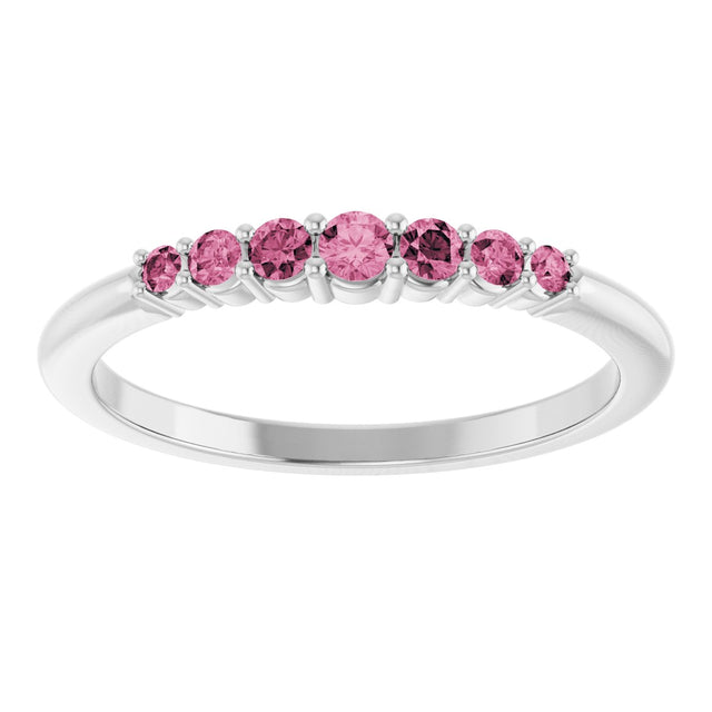 14K Gold Round Natural Pink Tourmaline Accented Stackable Ring – 2.25mm Stones - White Gold - view 13