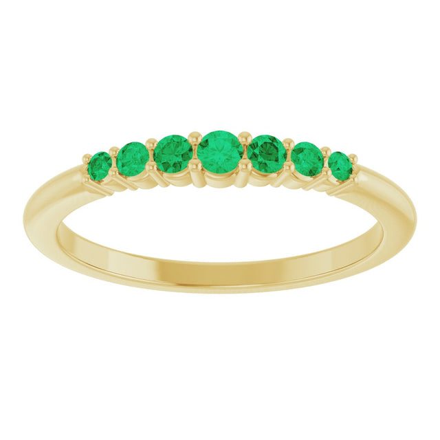 14K Gold Round Natural Emerald Accented Stackable Ring – 2.25mm Stones - Yellow Gold - view 13