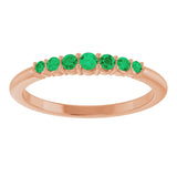 14K Gold Round Natural Emerald Accented Stackable Ring – 2.25mm Stones - Rose Gold - view 13