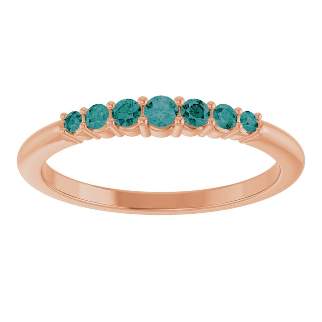 14K Gold Round Natural Alexandrite Accented Stackable Ring – 2.25mm Stones - Rose Gold - view 13