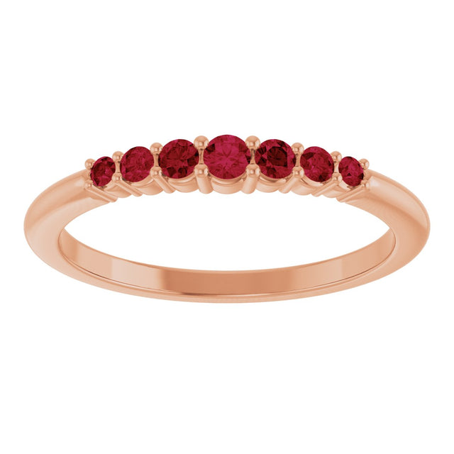14K Gold Round Natural Ruby Accented Stackable Ring – 2.25mm Stones - Rose Gold - view 13