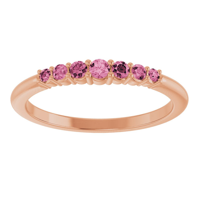 14K Gold Round Natural Pink Tourmaline Accented Stackable Ring – 2.25mm Stones - Rose Gold - view 13