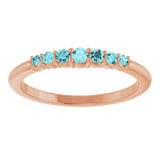 14K Gold Round Natural Blue Zircon Accented Stackable Ring – 2.25mm Stones - Rose Gold - view 13