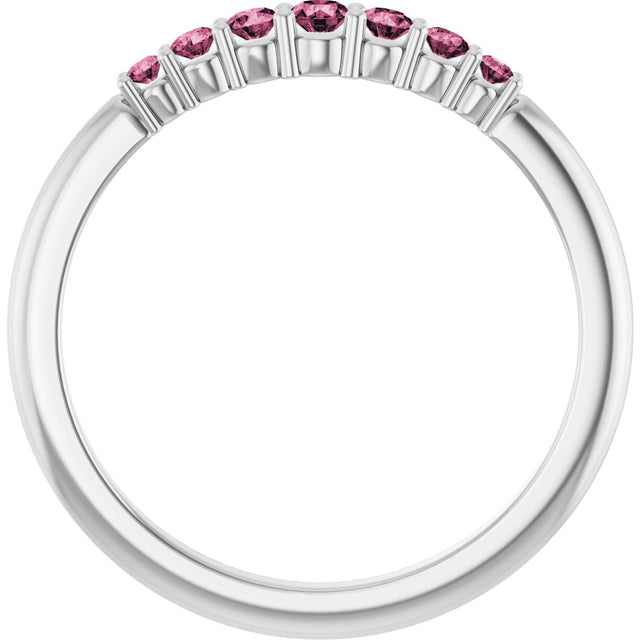 Platinum Round Natural Pink Tourmaline Accented Stackable Ring – 2.25mm Stones - view 12