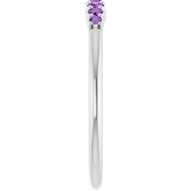 14K Gold Round Natural Amethyst Accented Stackable Ring – 2.25mm Stones - White Gold - view 14