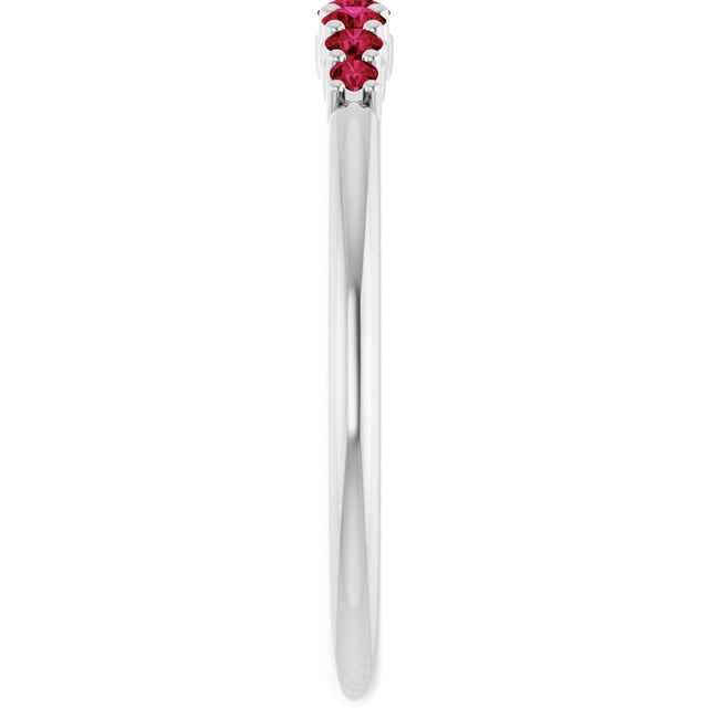 14K Gold Round Natural Ruby Accented Stackable Ring – 2.25mm Stones - White Gold - view 14