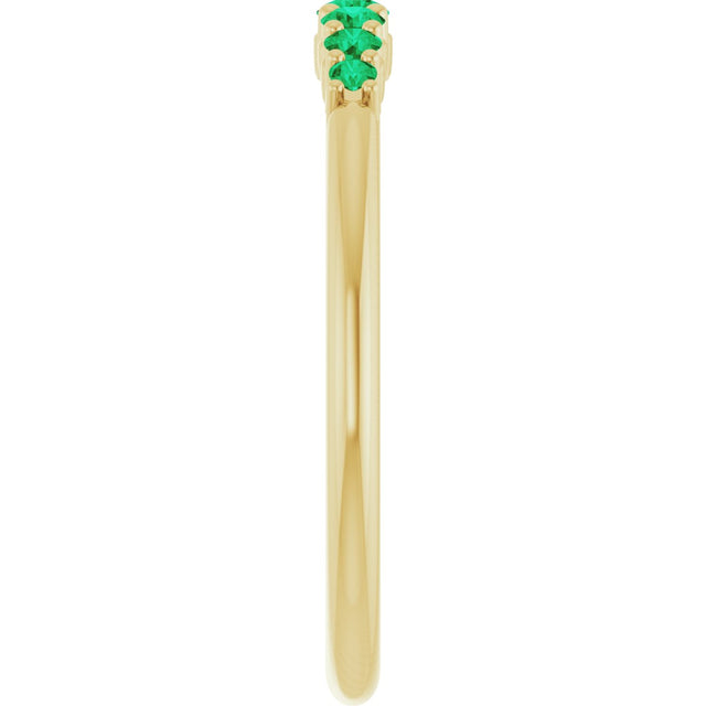 14K Gold Round Natural Emerald Accented Stackable Ring – 2.25mm Stones - Yellow Gold - view 14