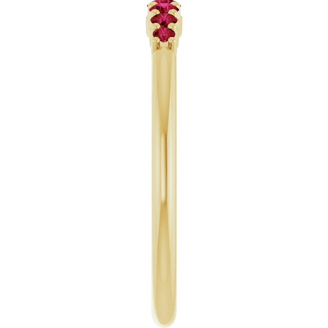 14K Gold Round Natural Ruby Accented Stackable Ring – 2.25mm Stones - Yellow Gold - view 14