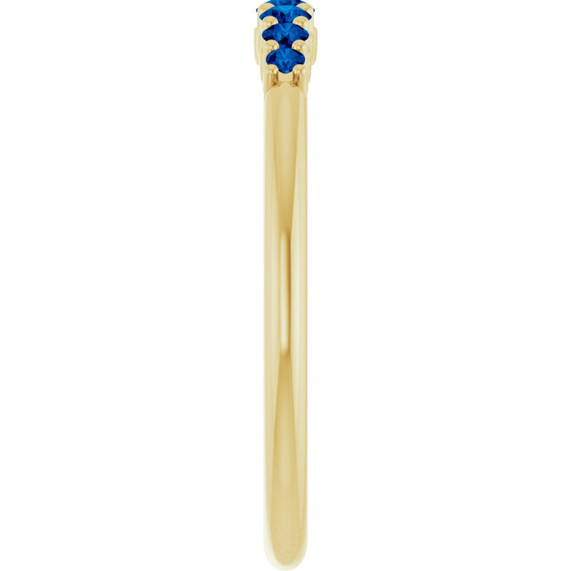 14K Gold Round Natural Blue Sapphire Accented Stackable Ring – 2.25mm Stones - Yellow Gold - view 14