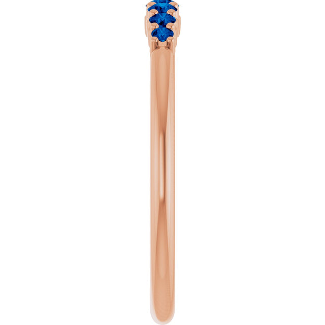 14K Gold Round Natural Blue Sapphire Accented Stackable Ring – 2.25mm Stones - Rose Gold - view 14