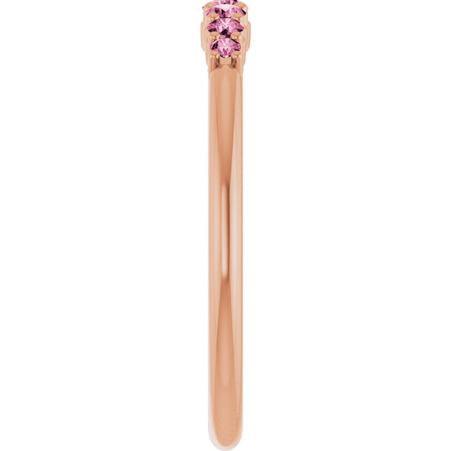14K Gold Round Natural Pink Tourmaline Accented Stackable Ring – 2.25mm Stones - Rose Gold - view 14