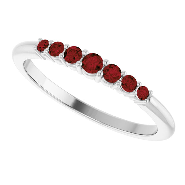 Platinum Round Natural Mozambique Garnet Accented Stackable Ring – 2.25mm Stones - view 15