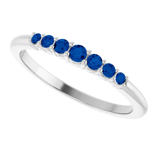 14K Gold Round Natural Blue Sapphire Accented Stackable Ring – 2.25mm Stones - White Gold - view 15