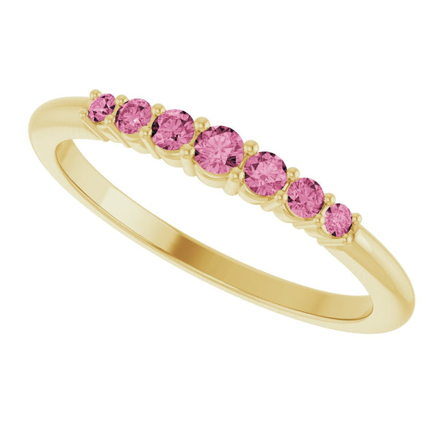 14K Gold Round Natural Pink Tourmaline Accented Stackable Ring – 2.25mm Stones - Yellow Gold - view 15