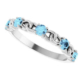Platinum Round Natural Aquamarine Accented Stackable Ring – 3mm Stones - view 10