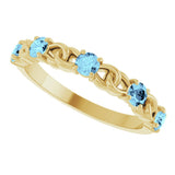 14K Gold Round Natural Aquamarine Accented Stackable Ring – 3mm Stones - Yellow Gold - view 10