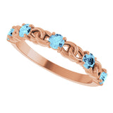 14K Gold Round Natural Aquamarine Accented Stackable Ring – 3mm Stones - Rose Gold - view 10