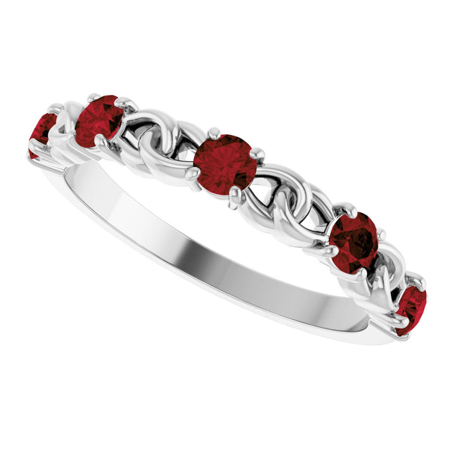 Platinum Round Natural Mozambique Garnet Accented Stackable Ring – 3mm Stones - view 10