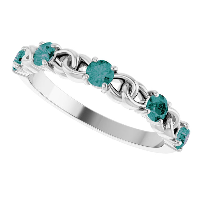 14K Gold Round Lab-Grown Alexandrite Accented Stackable Ring – 3mm Stones - White Gold - view 10