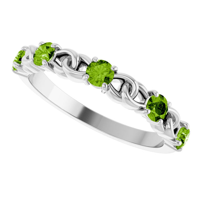 Platinum Round Natural Peridot Accented Stackable Ring – 3mm Stones - view 10