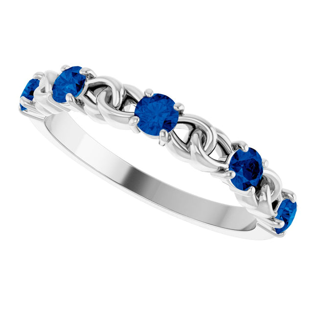 14K Gold Round Natural Blue Sapphire Accented Stackable Ring – 3mm Stones - White Gold - view 10