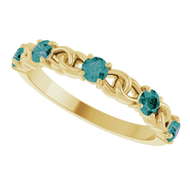 14K Gold Round Lab-Grown Alexandrite Accented Stackable Ring – 3mm Stones - Yellow Gold - view 10