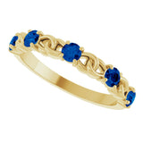 14K Gold Round Natural Blue Sapphire Accented Stackable Ring – 3mm Stones - Yellow Gold - view 10