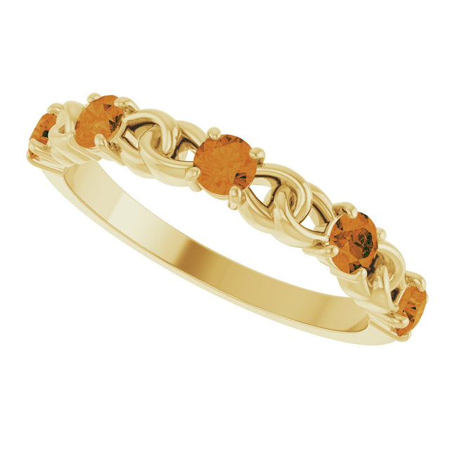 14K Gold Round Natural Citrine Accented Stackable Ring – 3mm Stones - Yellow Gold - view 10