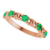 14K Gold Round Lab-Grown Emerald Accented Stackable Ring – 3mm Stones - Rose Gold - view 10