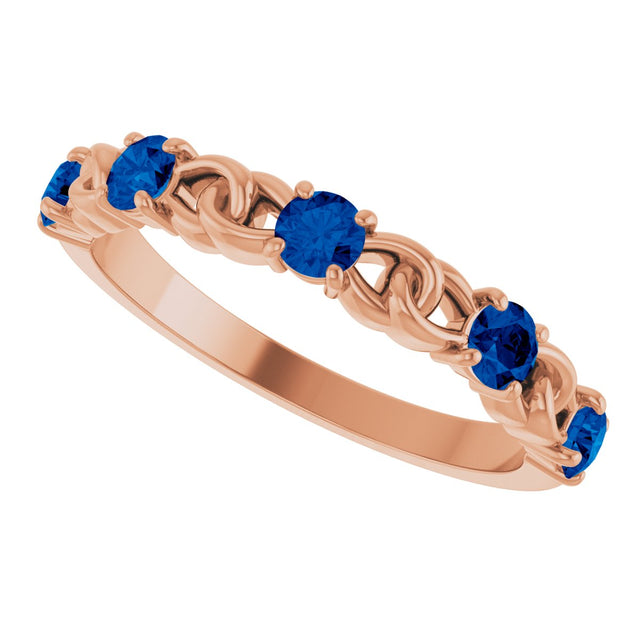 14K Gold Round Natural Blue Sapphire Accented Stackable Ring – 3mm Stones - Rose Gold - view 10