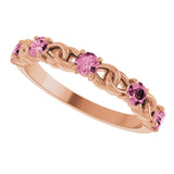 14K Gold Round Natural Pink Tourmaline Accented Stackable Ring – 3mm Stones - Rose Gold - view 10