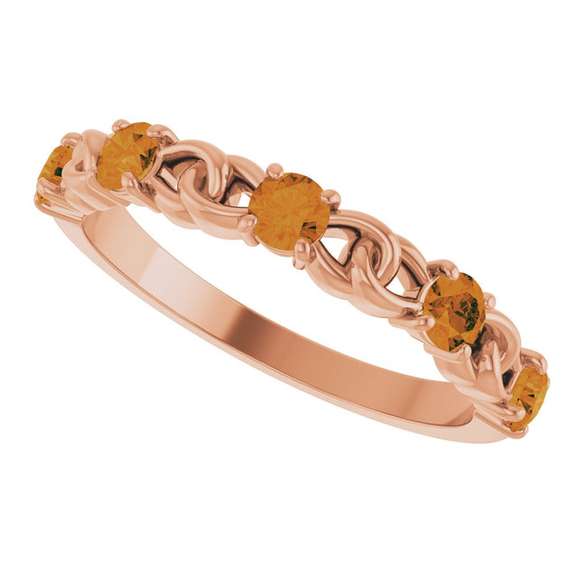 14K Gold Round Natural Citrine Accented Stackable Ring – 3mm Stones - Rose Gold - view 10