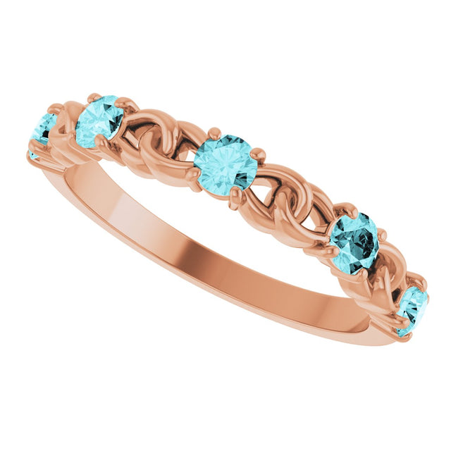 14K Gold Round Natural Blue Zircon Accented Stackable Ring – 3mm Stones - Rose Gold - view 10