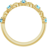 14K Gold Round Natural Aquamarine Accented Stackable Ring – 3mm Stones - Yellow Gold - view 7