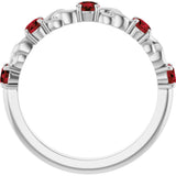 14K Gold Round Natural Mozambique Garnet Accented Stackable Ring – 3mm Stones - White Gold - view 7