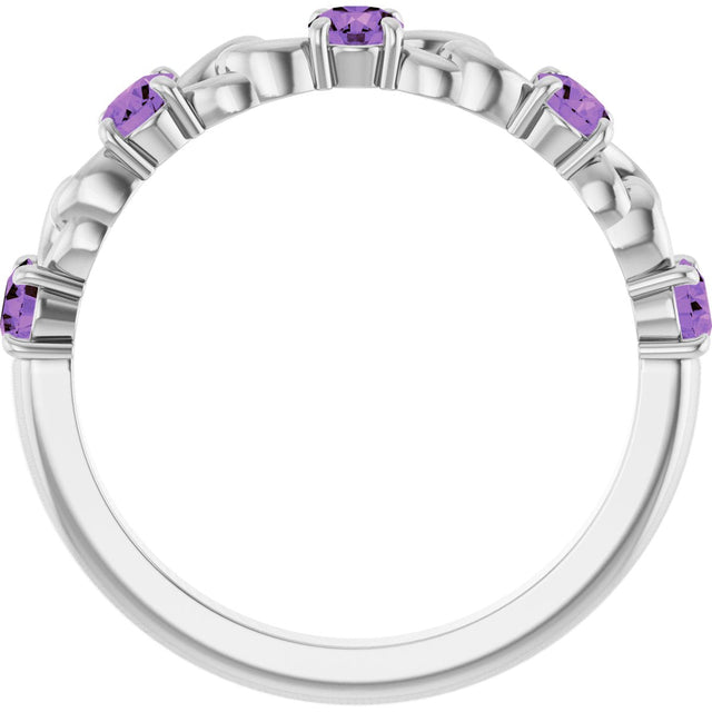 14K Gold Round Natural Amethyst Accented Stackable Ring – 3mm Stones - White Gold - view 7