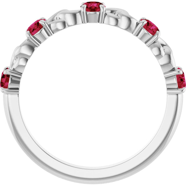 14K Gold Round Lab-Grown Ruby Accented Stackable Ring – 3mm Stones - White Gold - view 7