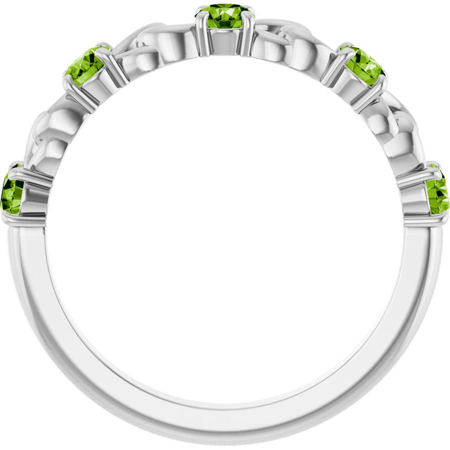 14K Gold Round Natural Peridot Accented Stackable Ring – 3mm Stones - White Gold - view 7