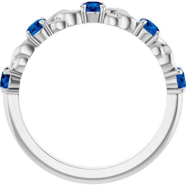 Platinum Round Lab-Grown Blue Sapphire Accented Stackable Ring – 3mm Stones - view 7