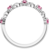 Platinum Round Natural Pink Tourmaline Accented Stackable Ring – 3mm Stones - view 7