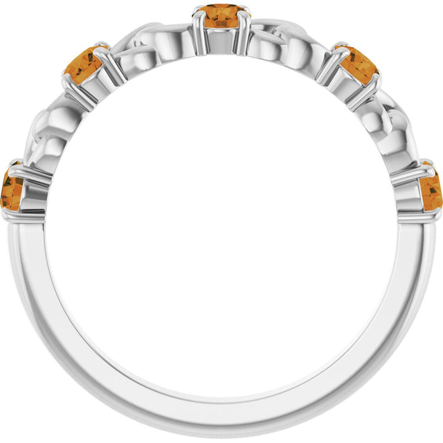 14K Gold Round Natural Citrine Accented Stackable Ring – 3mm Stones - White Gold - view 7