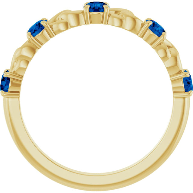 14K Gold Round Natural Blue Sapphire Accented Stackable Ring – 3mm Stones - Yellow Gold - view 7