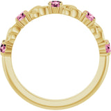 14K Gold Round Natural Pink Tourmaline Accented Stackable Ring – 3mm Stones - Yellow Gold - view 7
