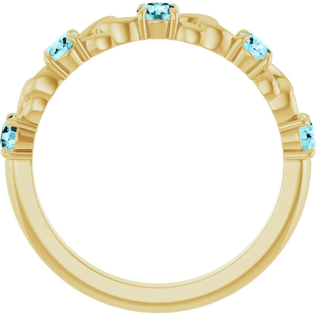14K Gold Round Natural Blue Zircon Accented Stackable Ring – 3mm Stones - Yellow Gold - view 7