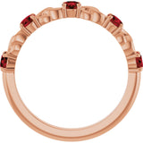 14K Gold Round Natural Mozambique Garnet Accented Stackable Ring – 3mm Stones - Rose Gold - view 7