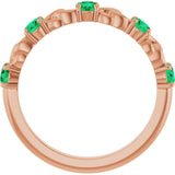 14K Gold Round Natural Emerald Accented Stackable Ring – 3mm Stones - Rose Gold - view 7