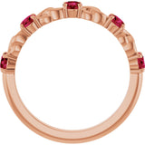 14K Gold Round Natural Ruby Accented Stackable Ring – 3mm Stones - Rose Gold - view 7