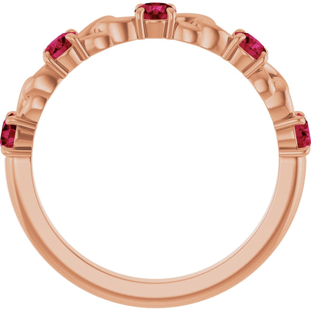 14K Gold Round Lab-Grown Ruby Accented Stackable Ring – 3mm Stones - Rose Gold - view 7
